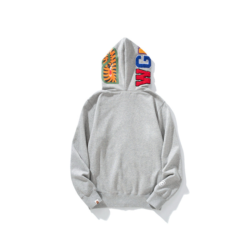 Bathing Shark and ape head print Hoodie Grey Pink Double Hood Cardigan Zip Hooded Fleece Shark NextBlock