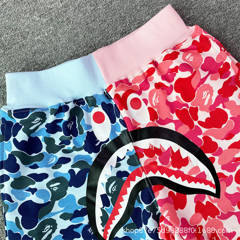 Bathing Shark and ape head print Shorts Camo Alphabet Shark Straight Beach Pants NextBlock
