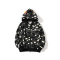 Bathing Shark and ape head print Hoodie Shark Head Embroidery Luminous Spot Camouflage Double Hood Brushed Hoody Men and NextBlock