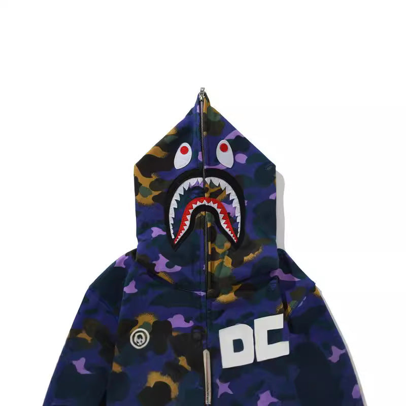 Bathing Shark and ape head print Hoodie Shark Head Star Camo Sweater NextBlock