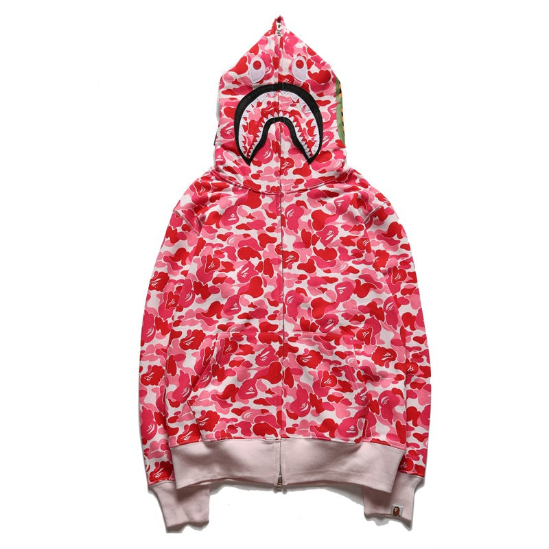 Bathing Shark and ape head print Hoodie Camouflage Alphabet Embroidery Shark Hooded NextBlock