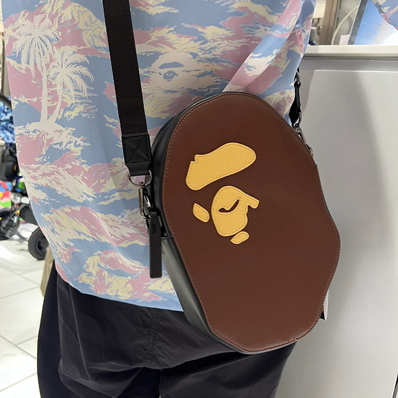 Bathing Shark and ape head print Bag Accessories: Ape-patterned PU leather zippered crossbody bag / shoulder bag NextBlock