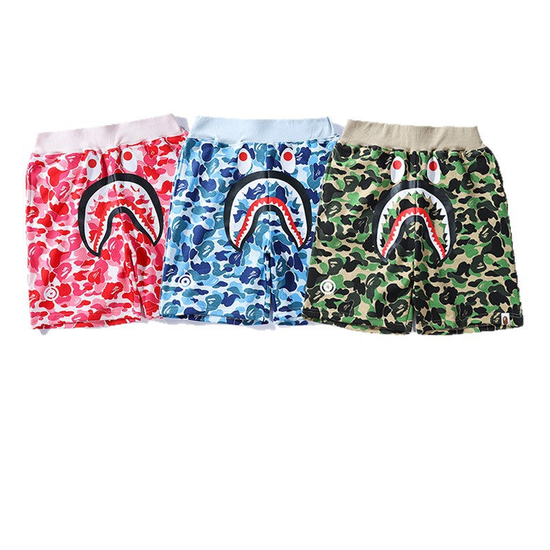 Bathing Shark and ape head print Shorts Camo Alphabet Shark WGM print beach pants NextBlock