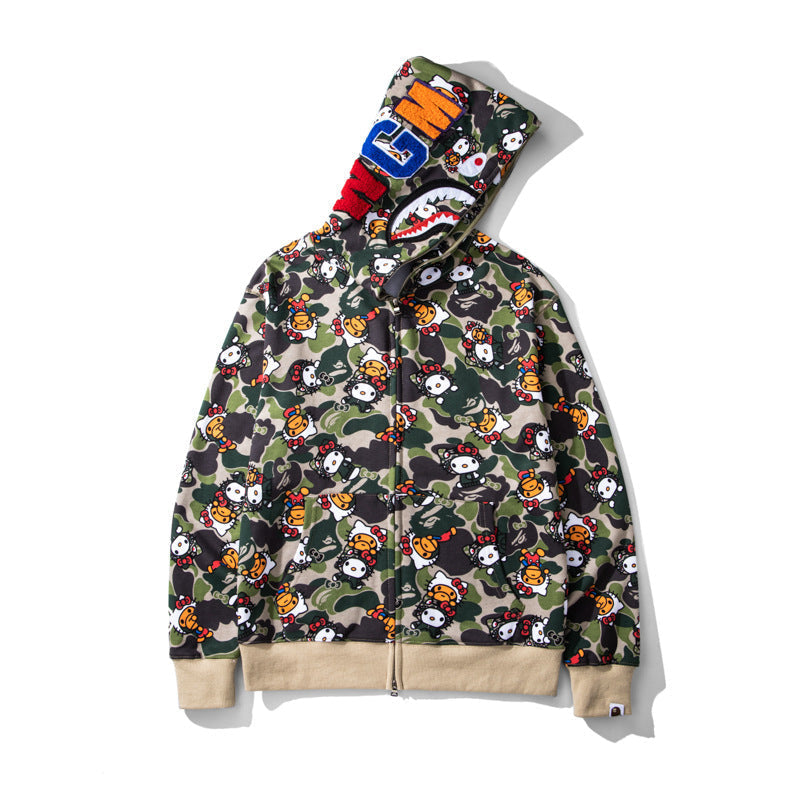 Bathing Shark and ape head print Hoodie Full Print Hello Kitty Cardigan Zipper NextBlock