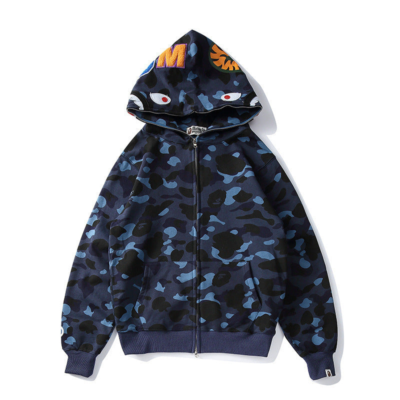 Bathing Shark and ape head print Autumn and Winter Men's and Women's Pure Cotton Shark Head 3D Camouflage Printing Brush NextBlock