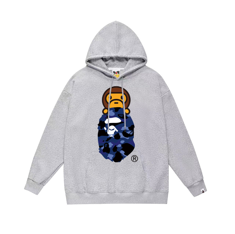 Bathing Shark and ape head print Hoodie Autumn / Winter Letter Print Loose Hoodie Pullover Ape Sweater NextBlock