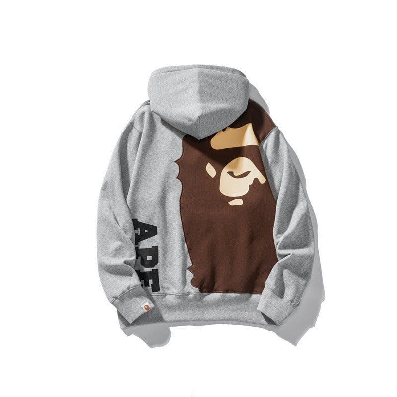 Bathing Shark and ape head print Hoodie Man Alphabet Print Solid Color Shark NextBlock
