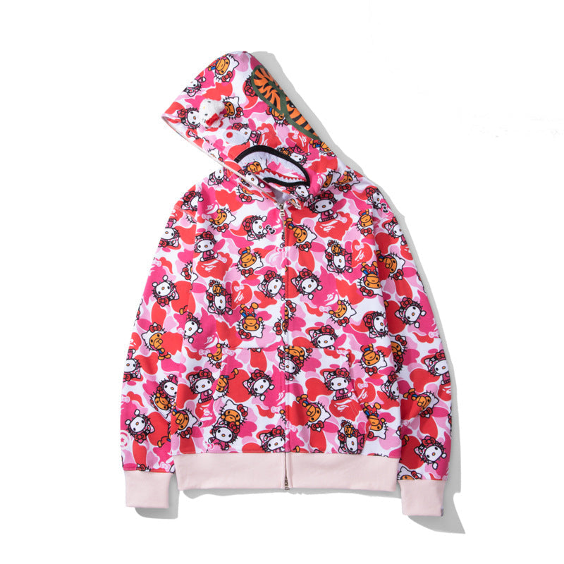 Bathing Shark and ape head print Hoodie Full Print Hello Kitty Cardigan Zipper NextBlock