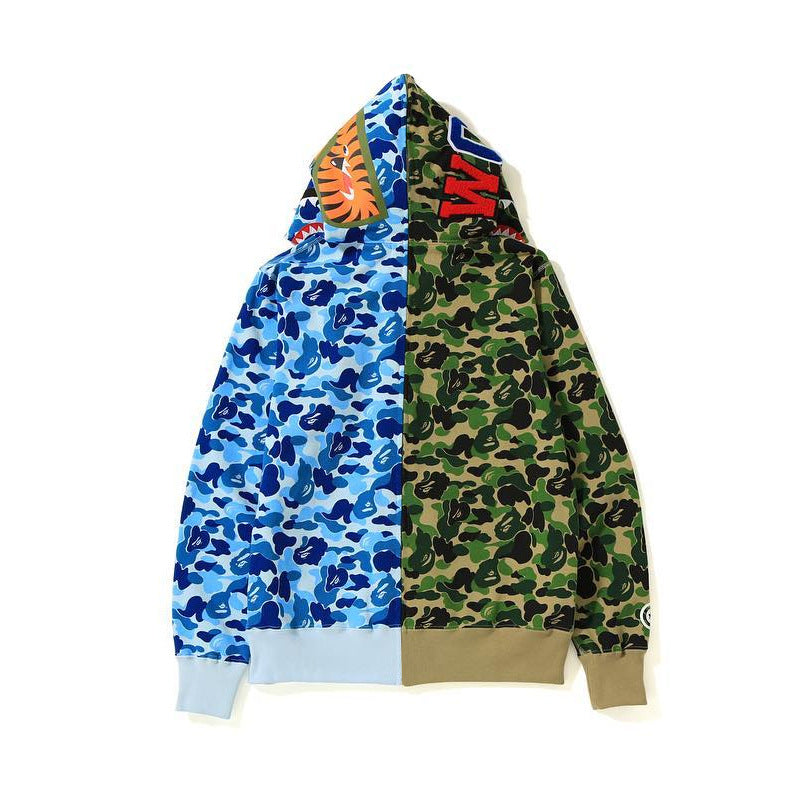 Bathing Shark and ape head print Hoodie Shark Stitching Sweater Men's Cardigan NextBlock