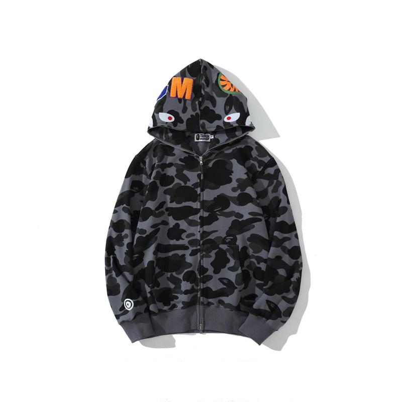 Bathing Shark and ape head print Hoodie Autumn and Winter Shark Head Terry Sweater Men's and Women's Casual Camouflage T NextBlock