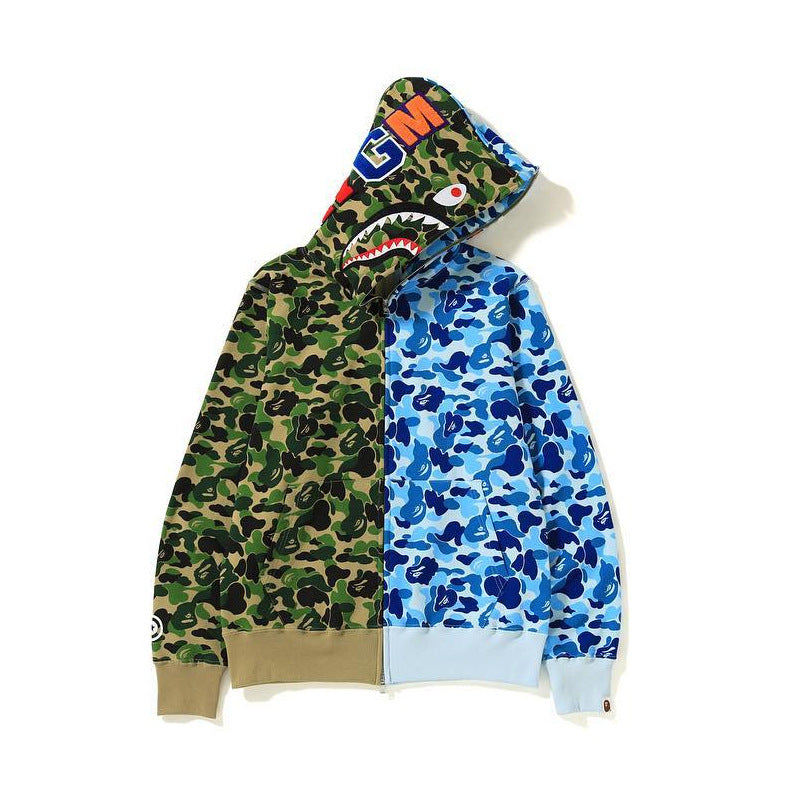 Bathing Shark and ape head print Hoodie Shark Stitching Sweater Men's Cardigan NextBlock