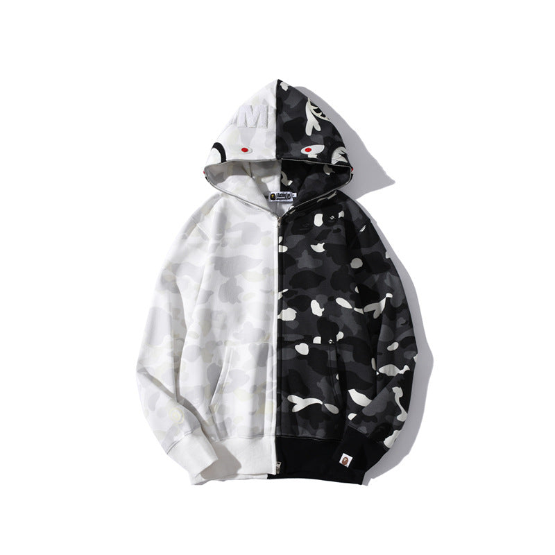 Bathing Shark and ape head print Hoodie shark head black and white luminous color matching sweater NextBlock