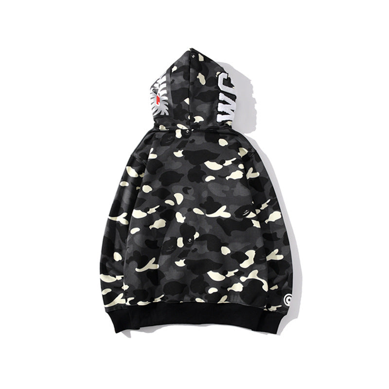 Bathing Shark and ape head print Hoodie camouflage luminous sweater men's autumn and winter cardigan NextBlock