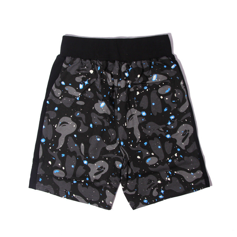 Bathing Shark and ape head print Shorts Camo luminous shark mouth shorts five-point pants straight beach pants NextBlock