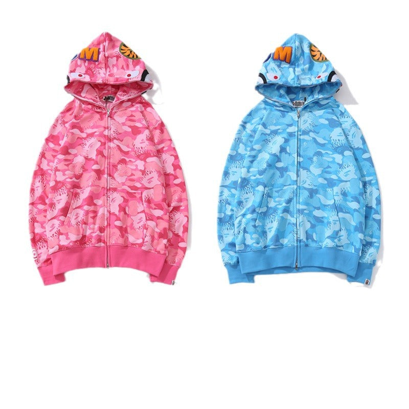 Bathing Shark and ape head print Hoodie Flame Camouflage Shark Autumn NextBlock