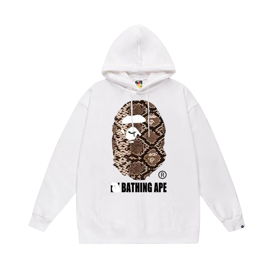 Bathing Shark and ape head print Hoodie Autumn / Winter Letter Print Loose Hoodie Pullover Ape Sweater NextBlock
