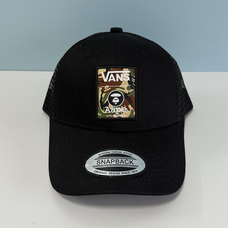 Bathing Shark and ape head print Hat Embroidered Round Label Baseball Cap Hard Top Street Hip Hop Flat Edge Cap NextBlock