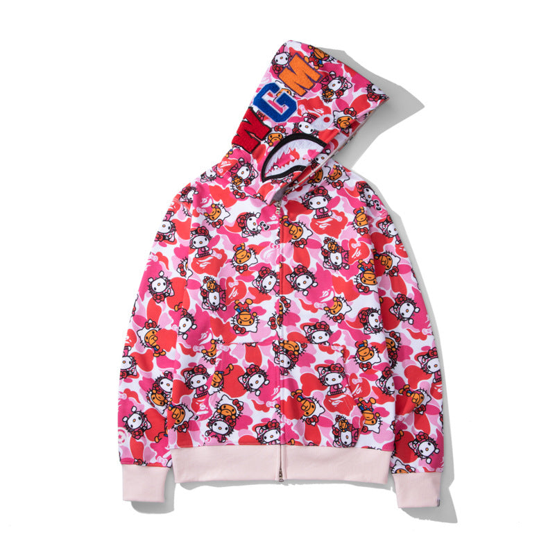 Bathing Shark and ape head print Hoodie Full Print Hello Kitty Cardigan Zipper NextBlock