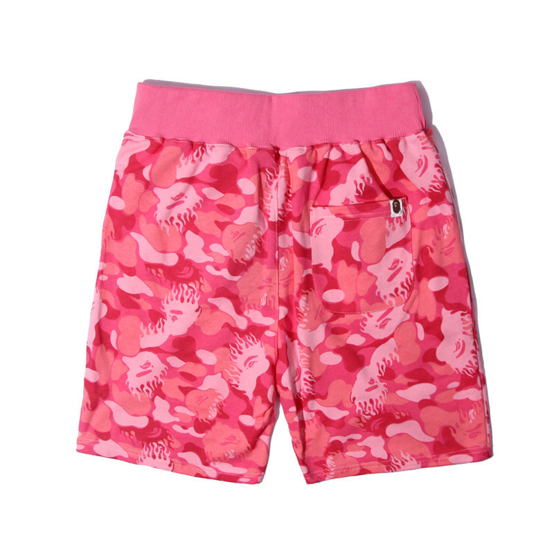 Bathing Shark and ape head print Shorts Flame Blue Camo Shark Straight Beach Pants NextBlock