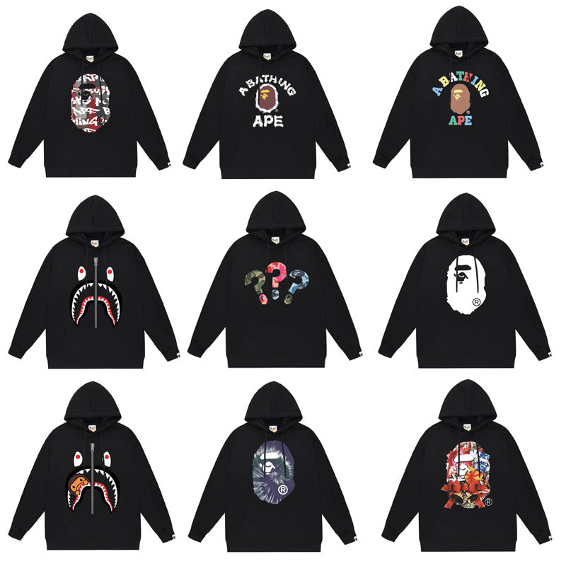 Bathing Shark and ape head print Hoodie Fall / Winter Hooded Sweater NextBlock