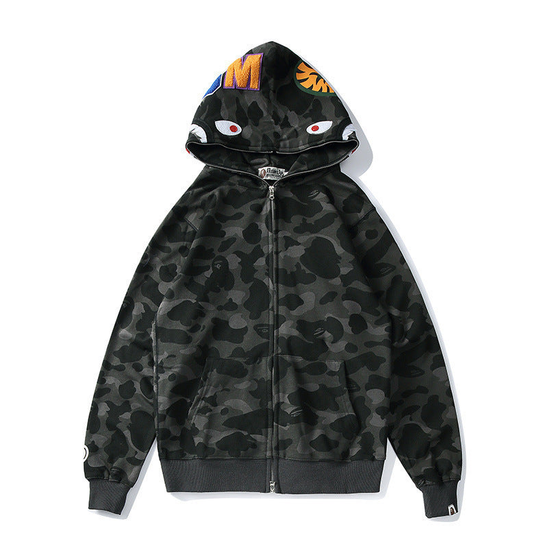 Bathing Shark and ape head print Autumn and Winter Men's and Women's Pure Cotton Shark Head 3D Camouflage Printing Brush NextBlock