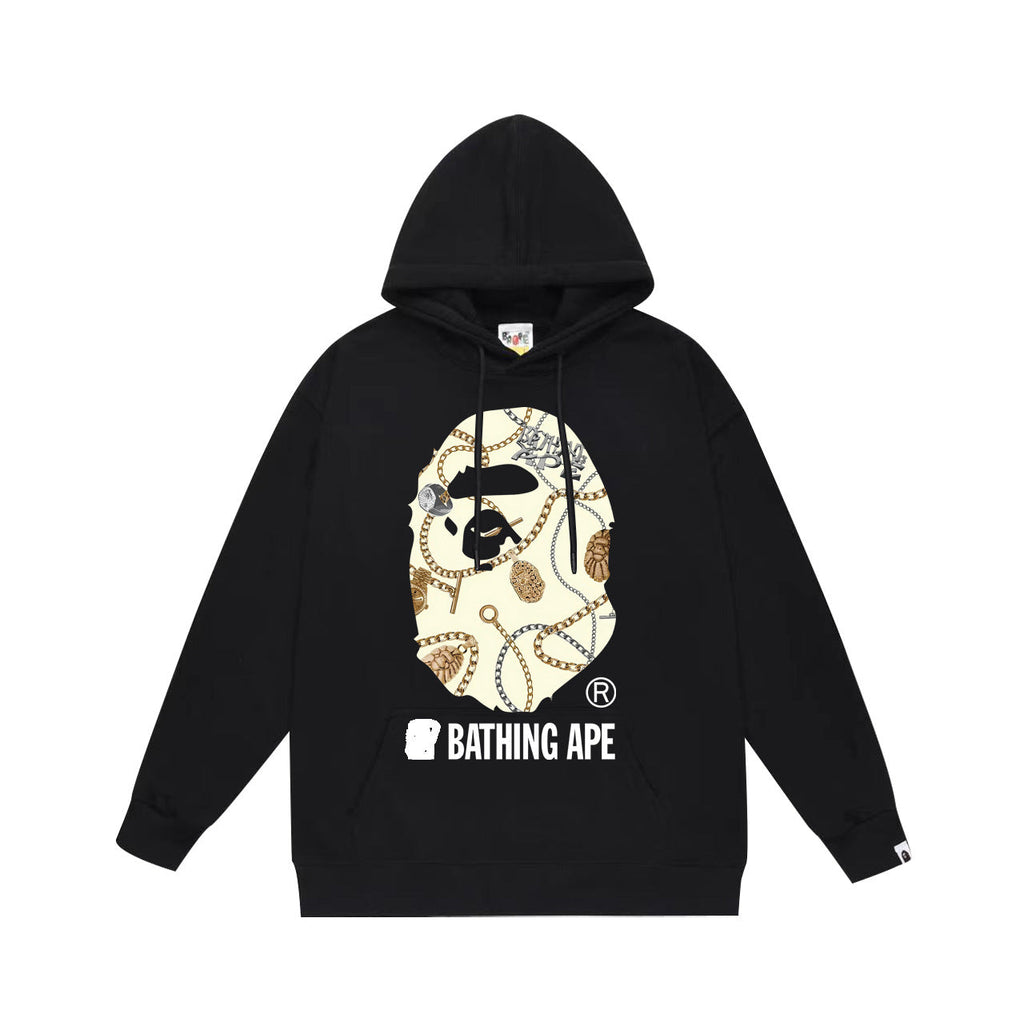 Bathing Shark and ape head print Hoodie Autumn / Winter Letter Print Loose Hoodie Pullover Ape Sweater NextBlock