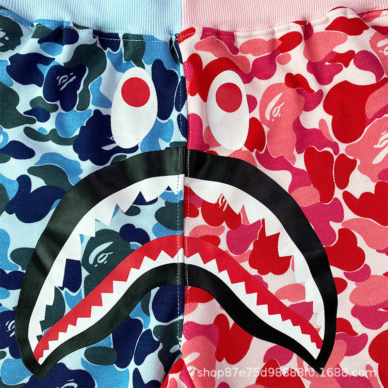 Bathing Shark and ape head print Shorts Camo Alphabet Shark Straight Beach Pants NextBlock
