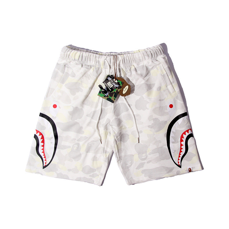 Bathing Shark and ape head print Shorts Camo luminous shark side print five-point pants straight beach pants NextBlock