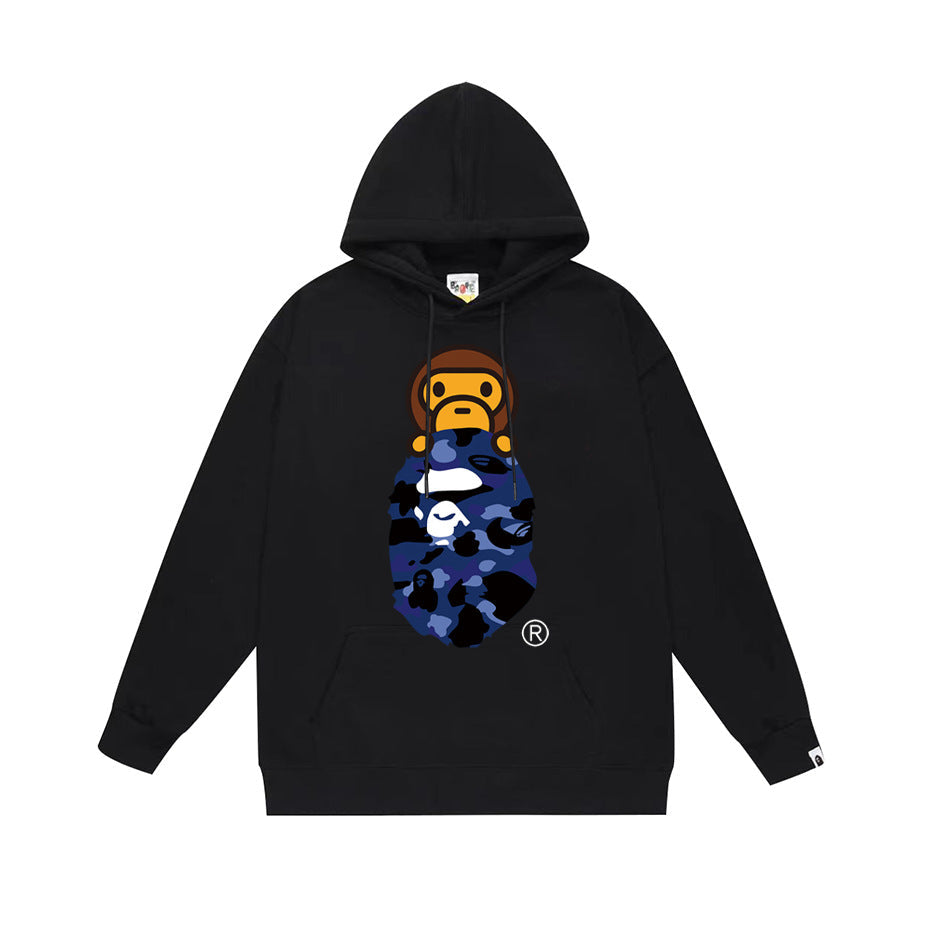 Bathing Shark and ape head print Hoodie Autumn / Winter Letter Print Loose Hoodie Pullover Ape Sweater NextBlock