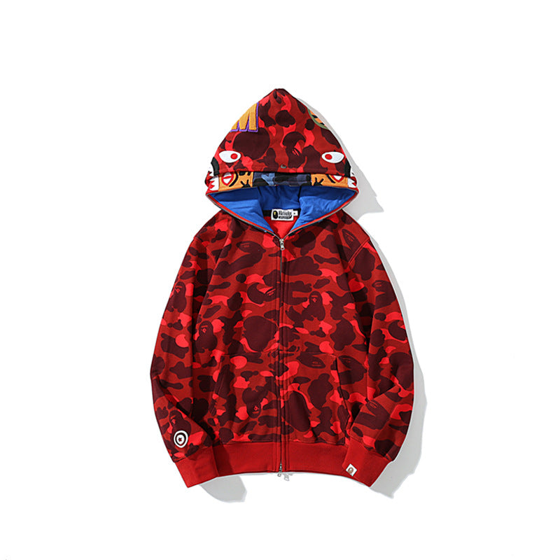 Bathing Shark and ape head print Hoodie Camouflage Shark Tiger Head Double Hat Sweater NextBlock
