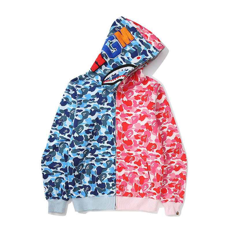 Bathing Shark and ape head print Hoodie Shark Stitching Sweater Men's Cardigan NextBlock