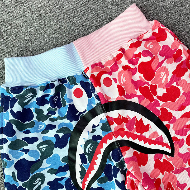 Bathing Shark and ape head print Shorts Camo Alphabet Shark Straight Beach Pants NextBlock