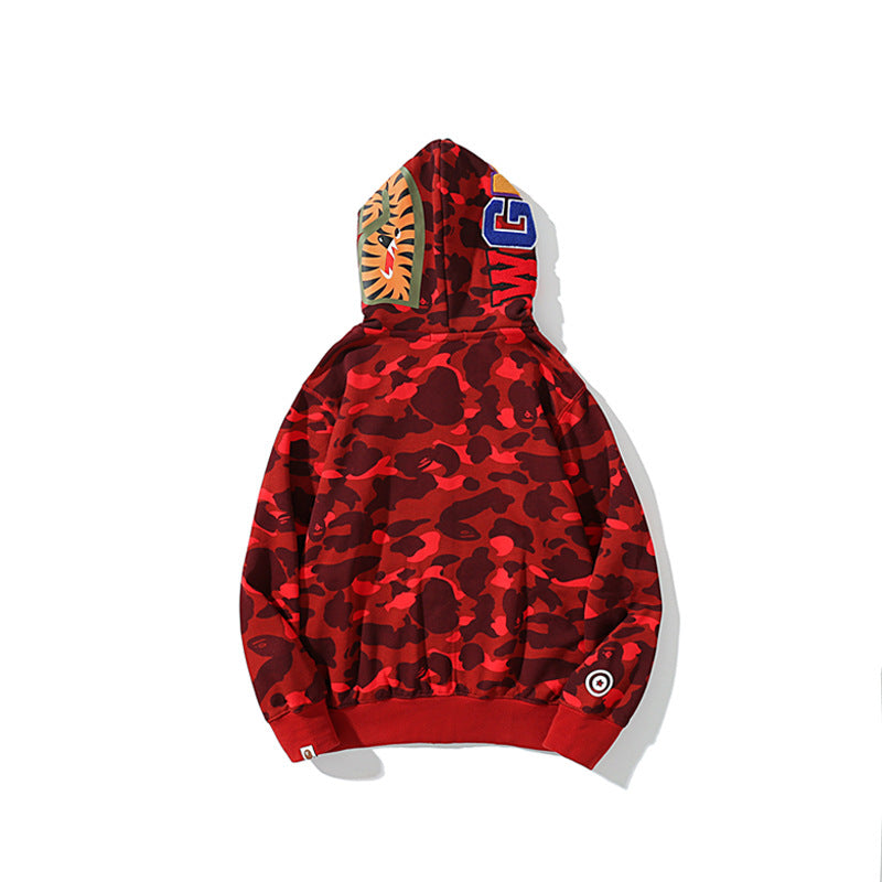 Bathing Shark and ape head print Hoodie Camouflage Shark Tiger Head Double Hat Sweater NextBlock