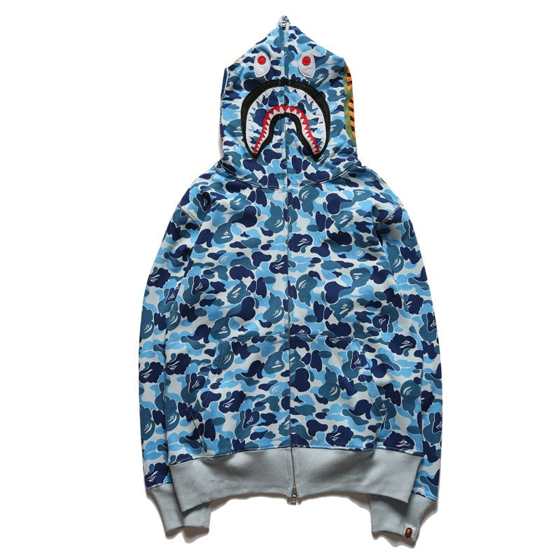 Bathing Shark and ape head print Hoodie Camouflage Alphabet Embroidery Shark Hooded NextBlock