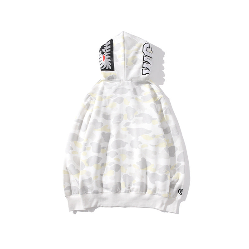 Bathing Shark and ape head print Hoodie camouflage luminous sweater men's autumn and winter cardigan NextBlock
