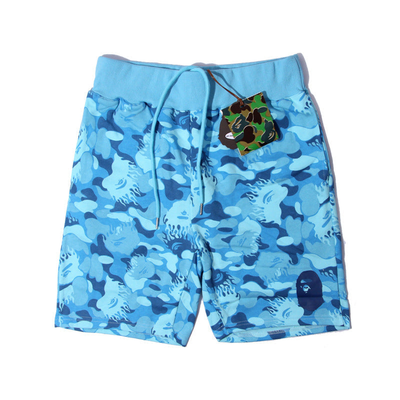 Bathing Shark and ape head print Shorts Flame Blue Camo Shark Straight Beach Pants NextBlock