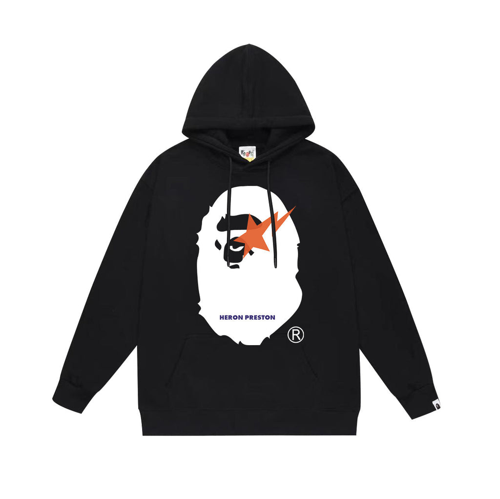 Bathing Shark and ape head print Hoodie Autumn / Winter Letter Print Loose Hoodie Pullover Ape Sweater NextBlock