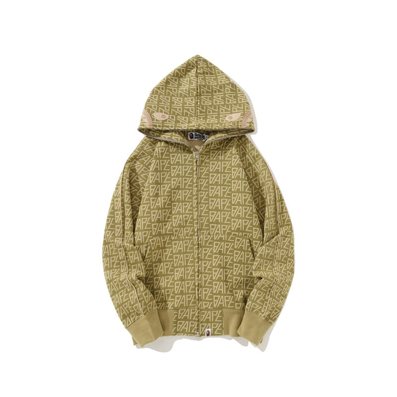 Bathing Shark and ape head print Hoodie Full Print Sweater Cardigan Zip Hooded NextBlock