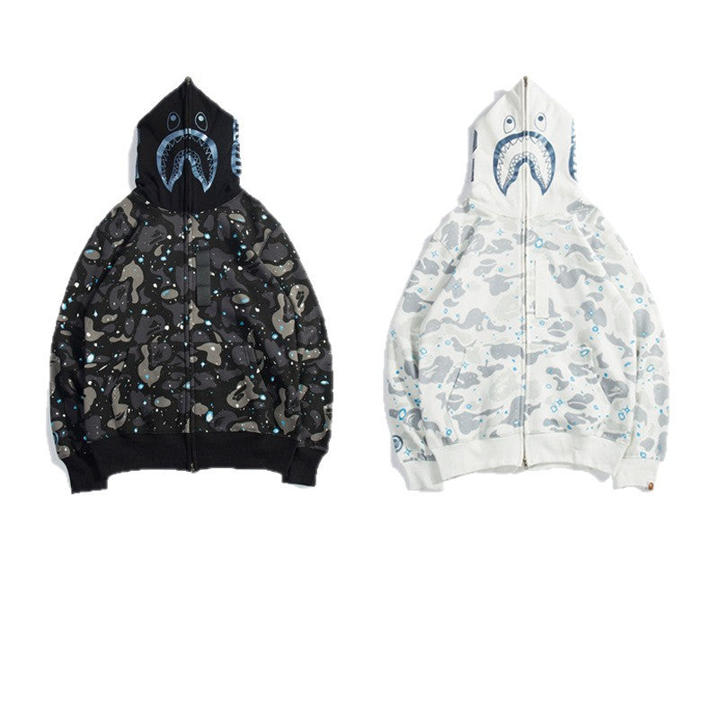 Bathing Shark and ape head print Hoodie Luminous Star Print Jacket NextBlock