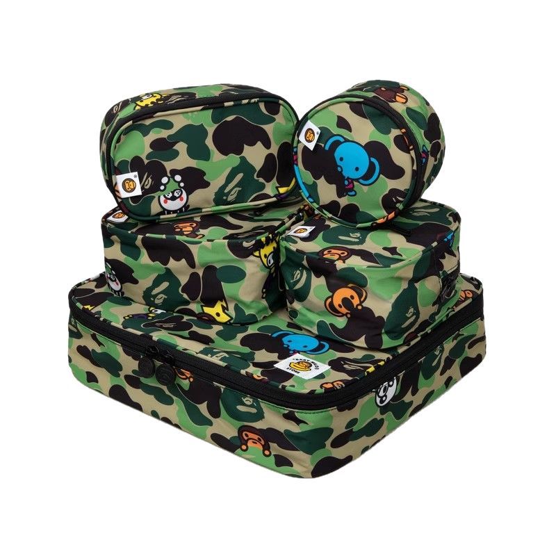 Bathing Shark and ape head print Bag Green Camouflage Little Monkey Storage Bag Five-piece Set NextBlock