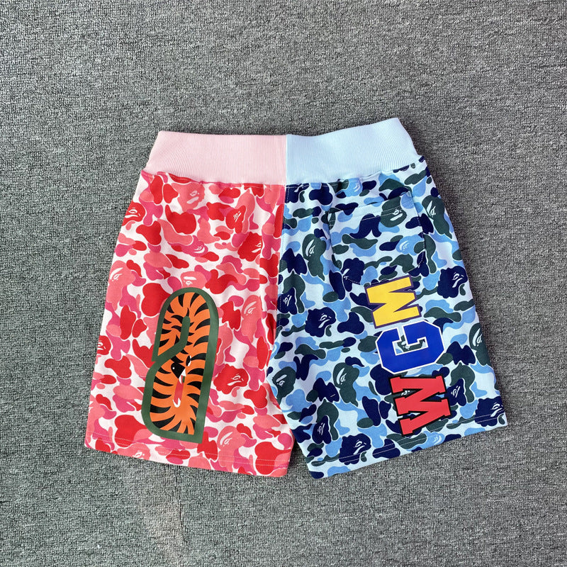 Bathing Shark and ape head print Shorts Camo Alphabet Shark Straight Beach Pants NextBlock