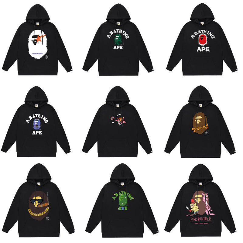 Bathing Shark and ape head print Hoodie Autumn / Winter Letter Print Loose Hoodie Pullover Ape Sweater NextBlock