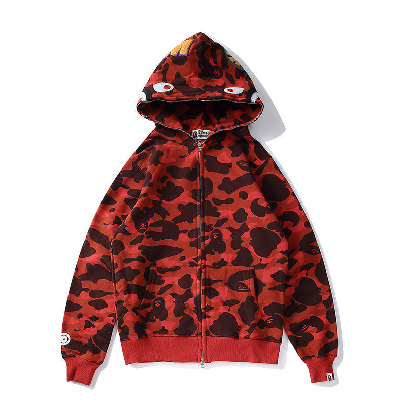 Bathing Shark and ape head print Autumn and Winter Men's and Women's Pure Cotton Shark Head 3D Camouflage Printing Brush NextBlock