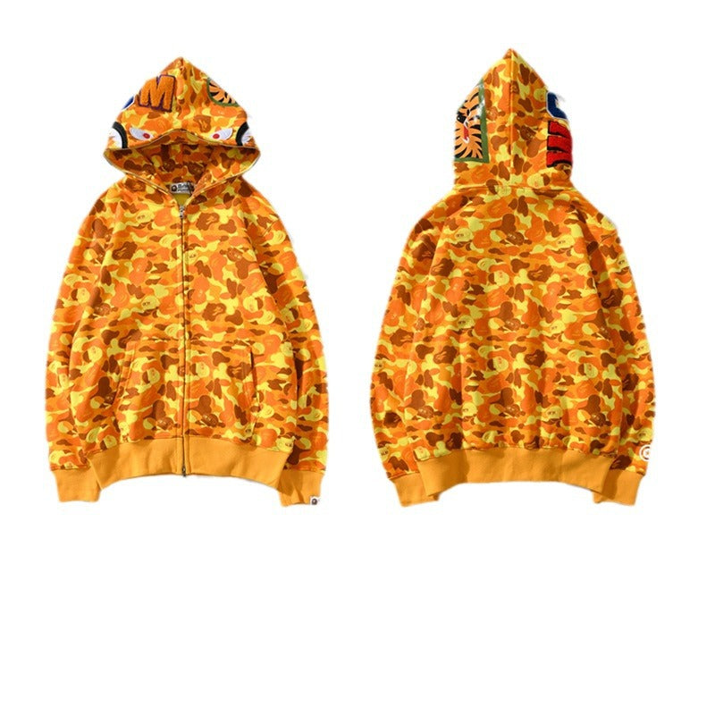 Bathing Shark and ape head print Hoodie PlayerUnknown's Battlegrounds Orange Camo Jacket NextBlock