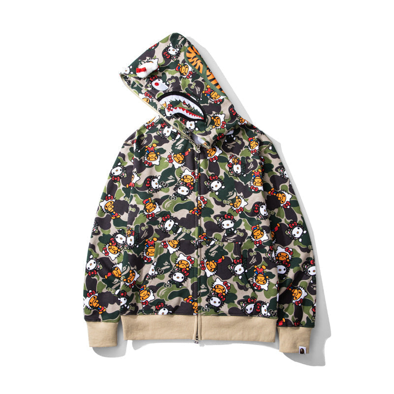 Bathing Shark and ape head print Hoodie Full Print Hello Kitty Cardigan Zipper NextBlock