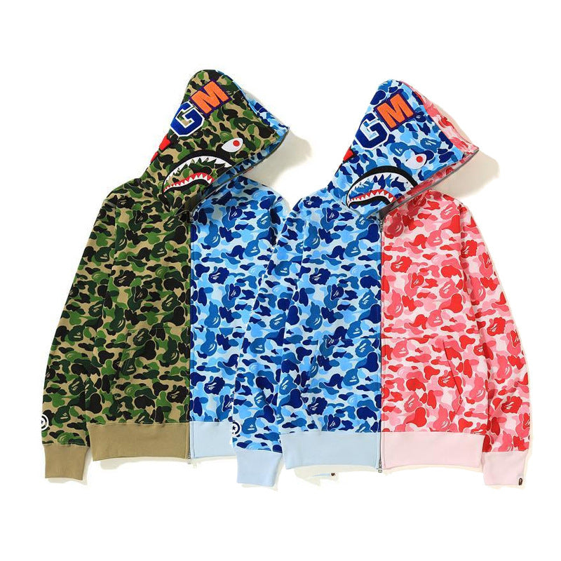 Bathing Shark and ape head print Hoodie Shark Stitching Sweater Men's Cardigan NextBlock