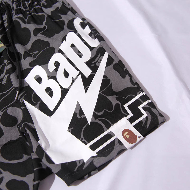Bathing Shark and ape head print Shorts camouflage alphabet shark shorts men cotton terry lightning NextBlock