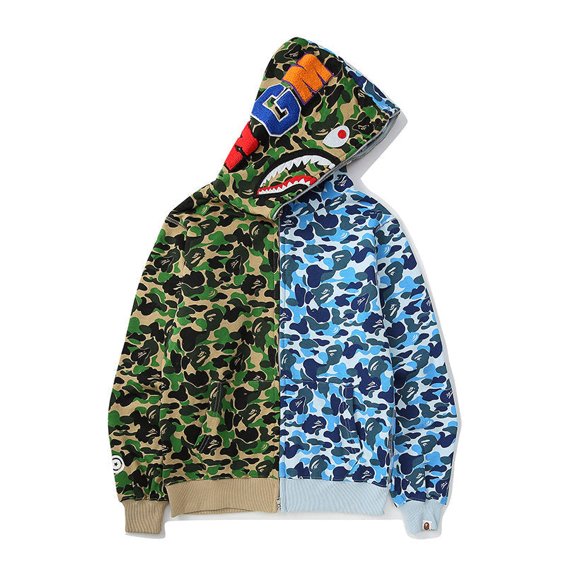 Bathing Shark and ape head print Hoodie Shark Stitching Sweater Men's Cardigan NextBlock