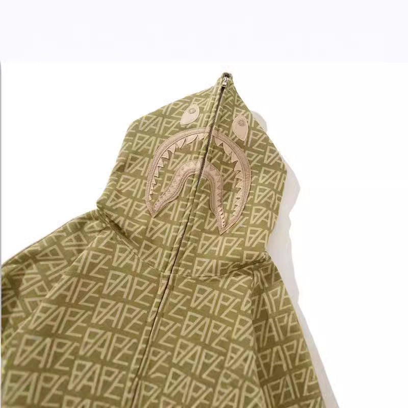 Bathing Shark and ape head print Hoodie Full Print Sweater Cardigan Zip Hooded NextBlock