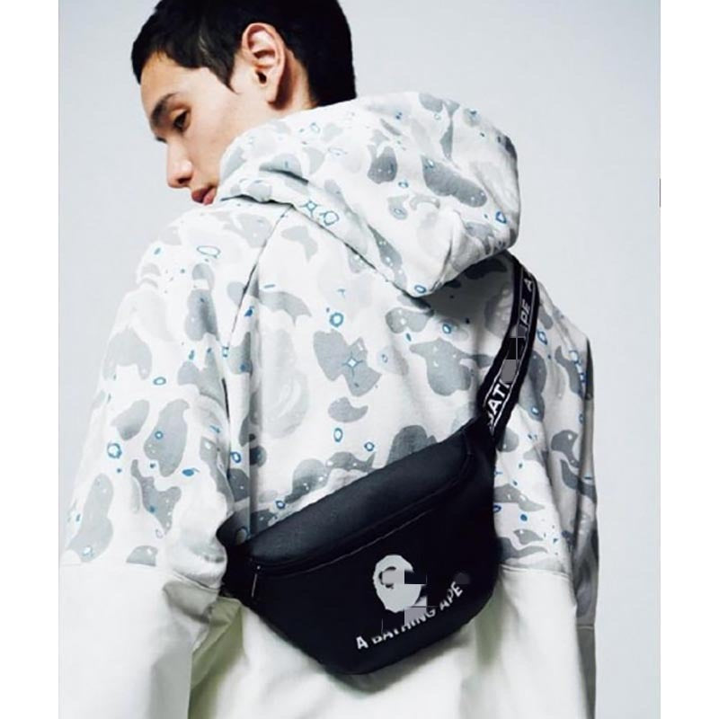 Bathing Shark and ape head print Bag Ape Head Black PU Leather Fanny Pack NextBlock
